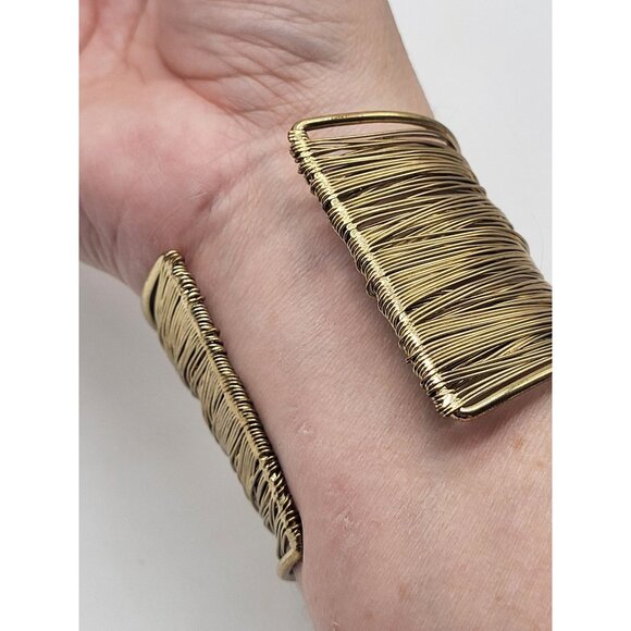 Gold Tone Multi Wire Wide Wrap Cuff Bracelet Boho Bold - Picture 2 of 10